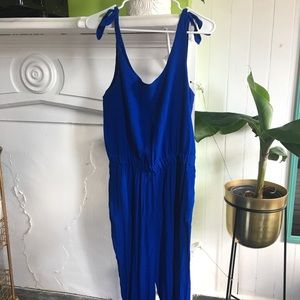 Madewell blue tie shoulder jumpsuit